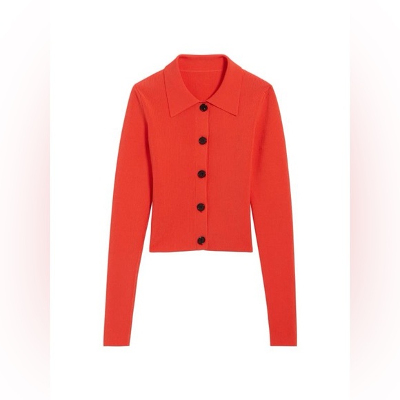 SANDRO Francoise Cropped Rib-Knit Cardigan size S - Picture 1 of 6